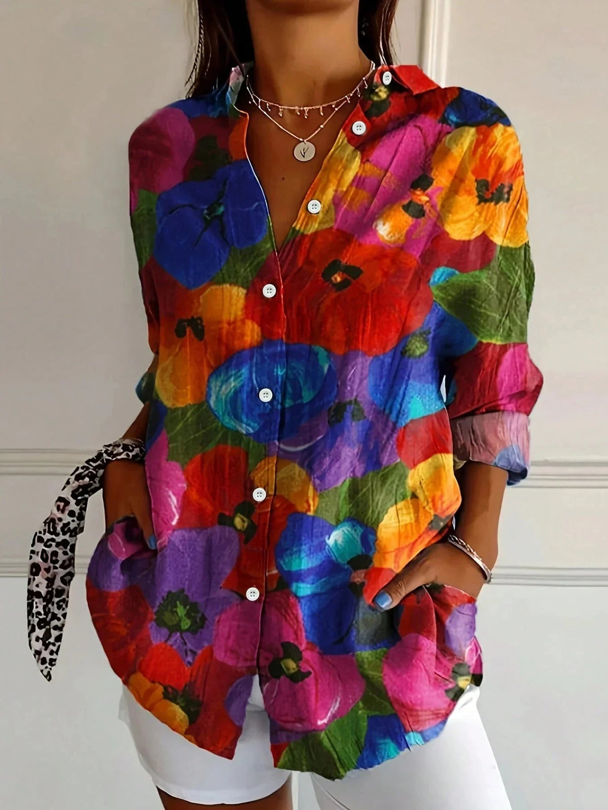 Alessia | Women's Abstract Print Button-Front Blouse