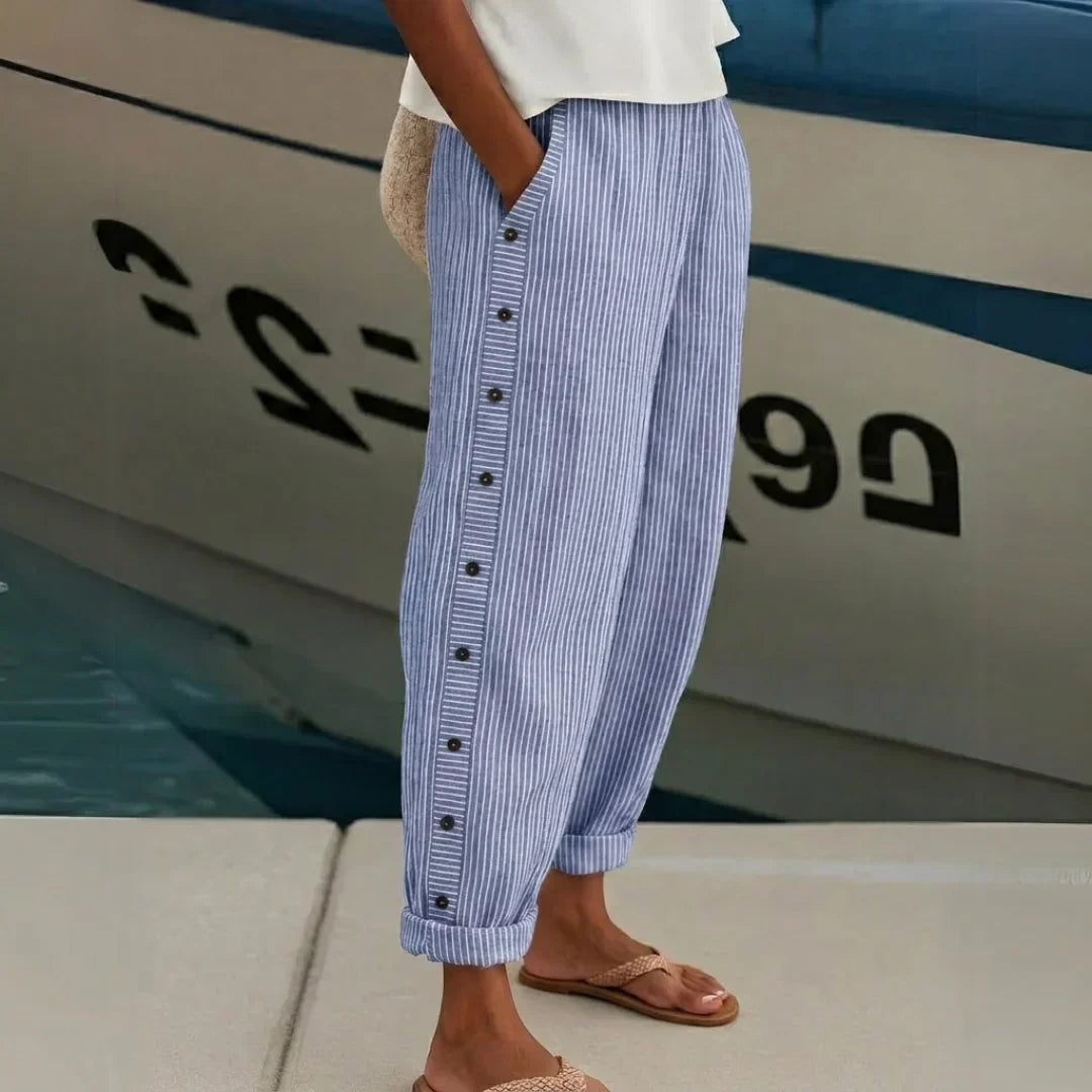 Alina | Striped High-Waisted Button Trousers