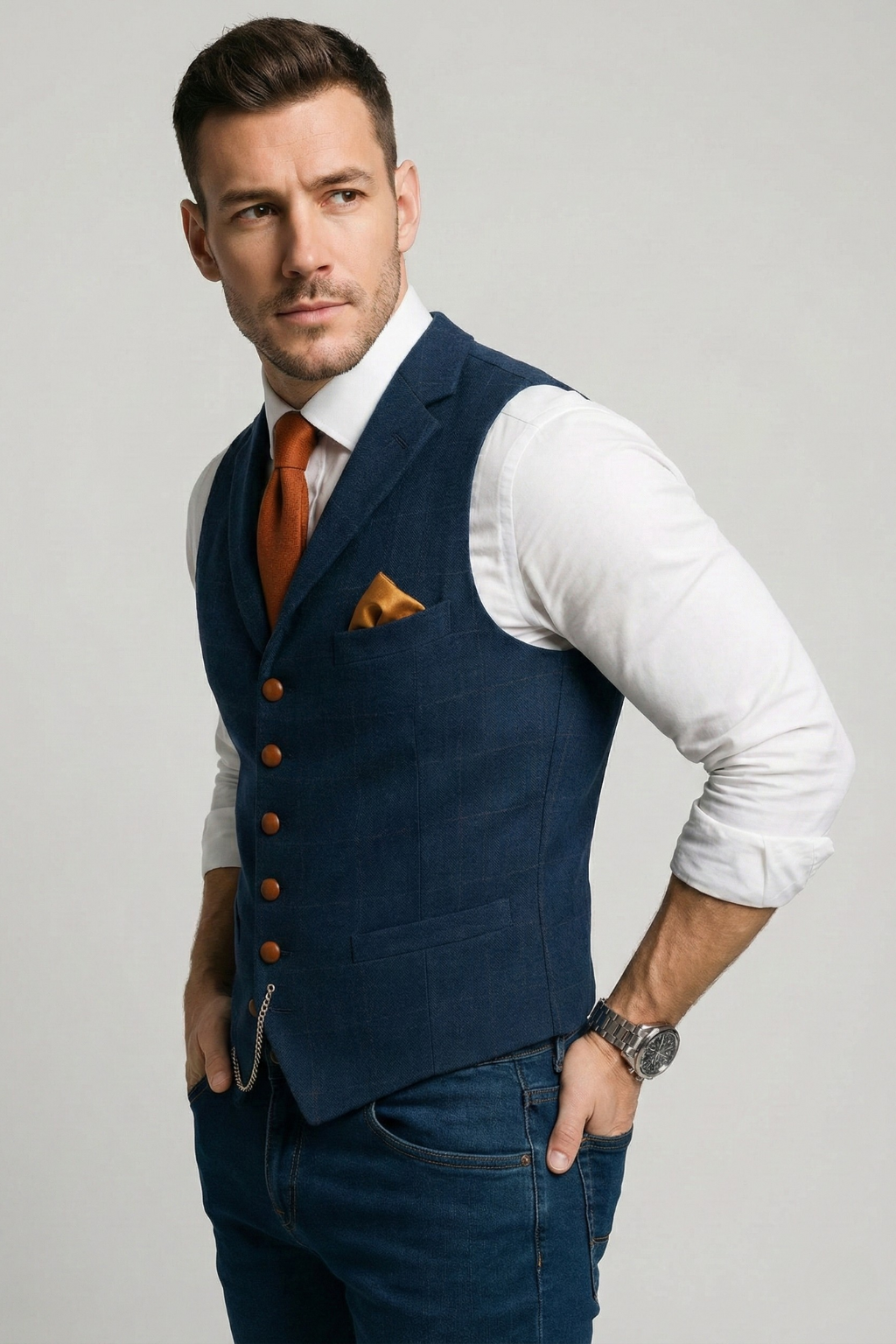 Alistair | Men's V-Neck Waistcoat With Windowpane Check