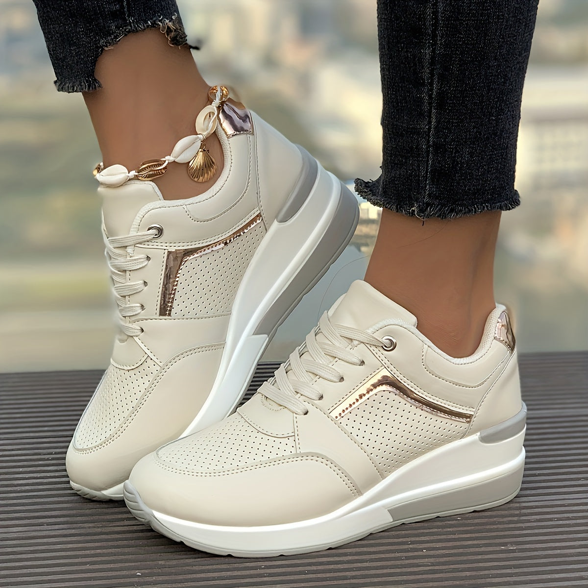 Amelia | Women's Perforated Lace-Up Platform Sneakers