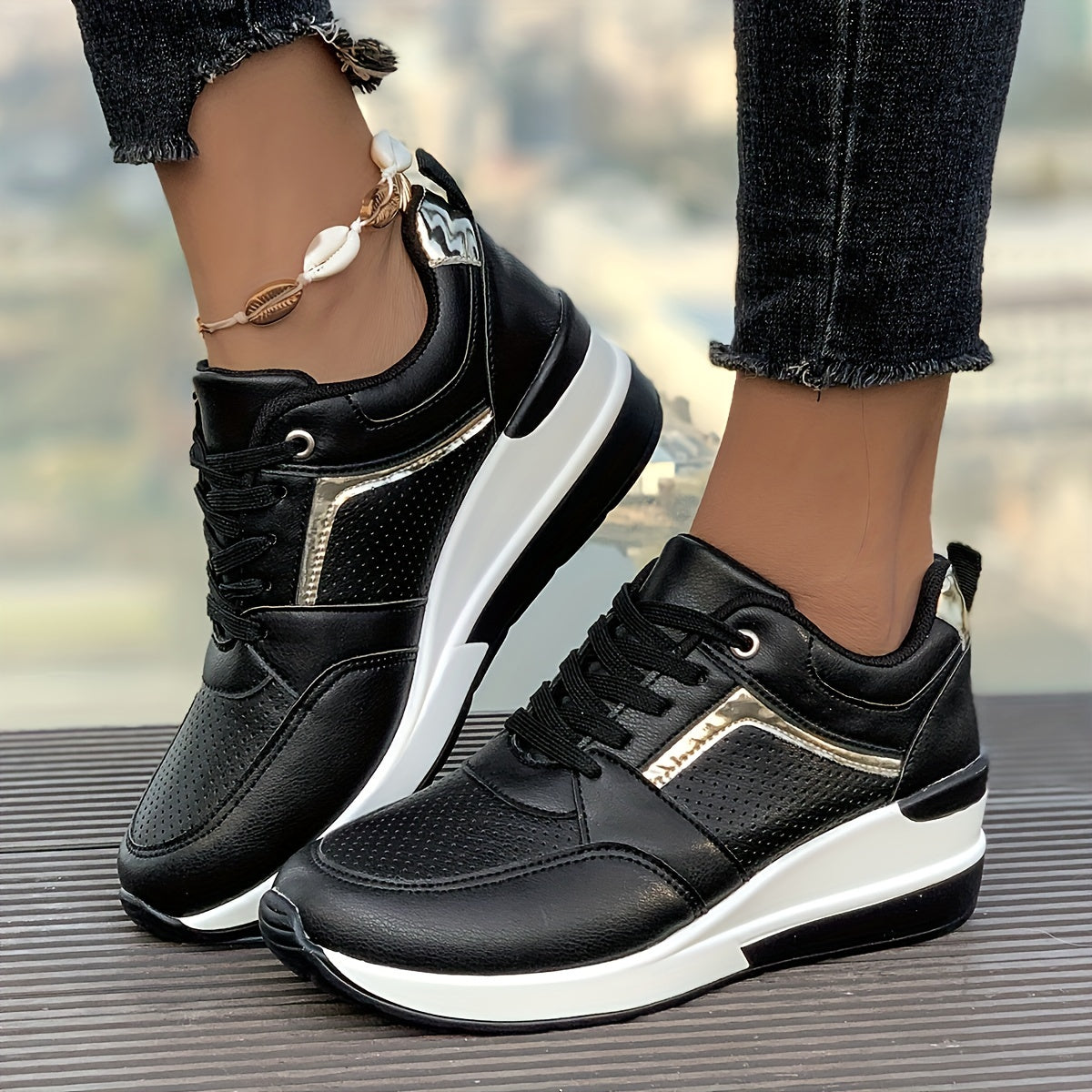 Amelia | Women's Perforated Lace-Up Platform Sneakers
