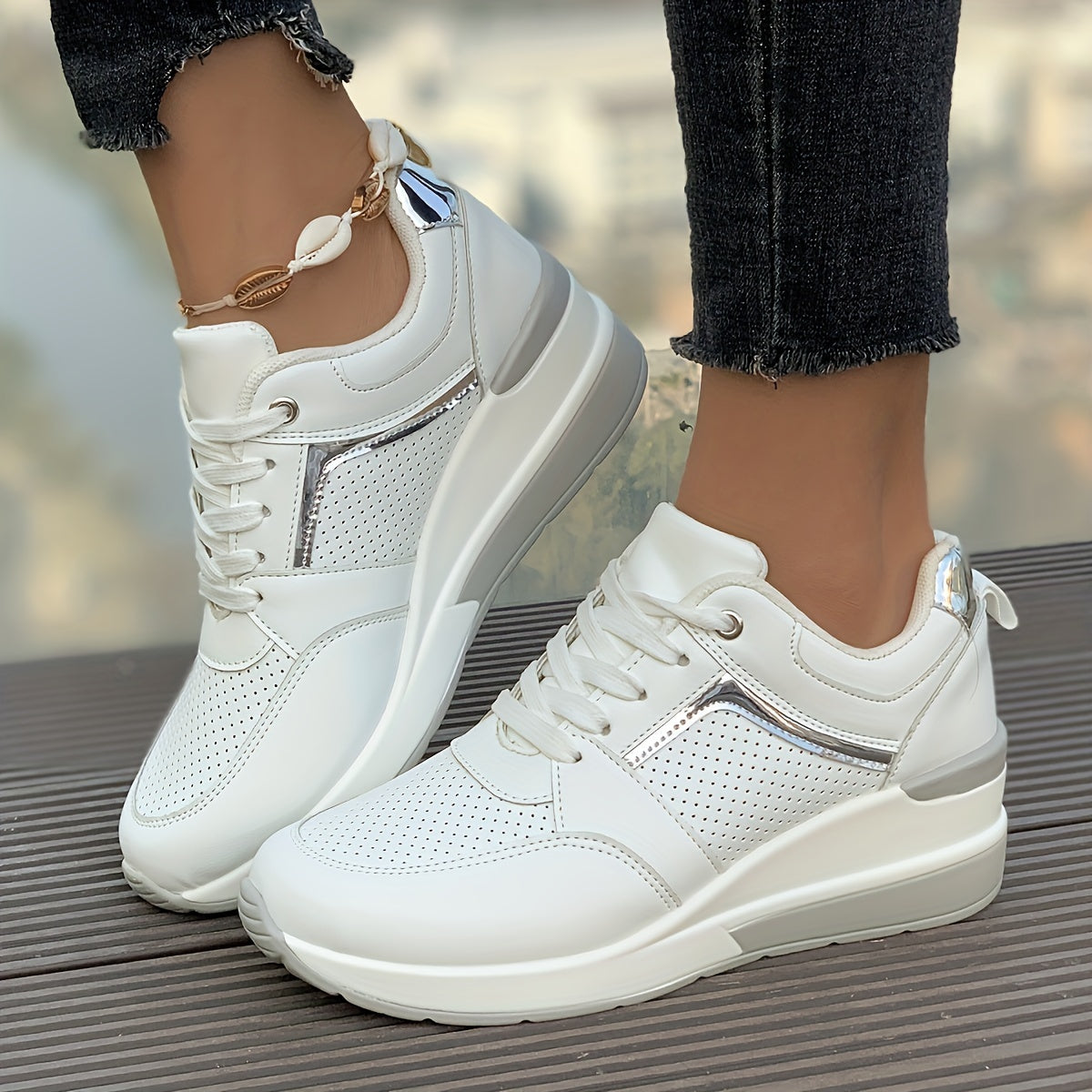 Amelia | Women's Perforated Lace-Up Platform Sneakers