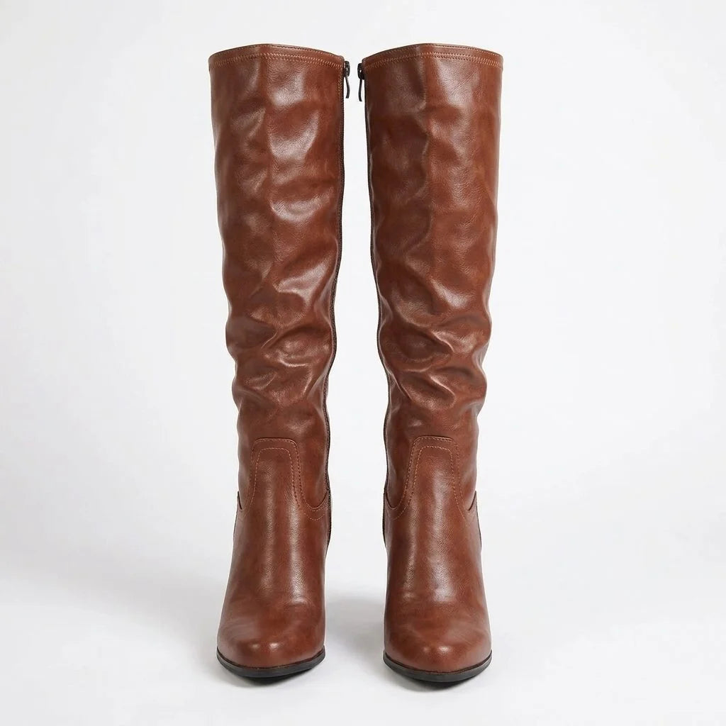 Arla | Women's Knee-High Boots with Round Toe and Chunky Block Heel