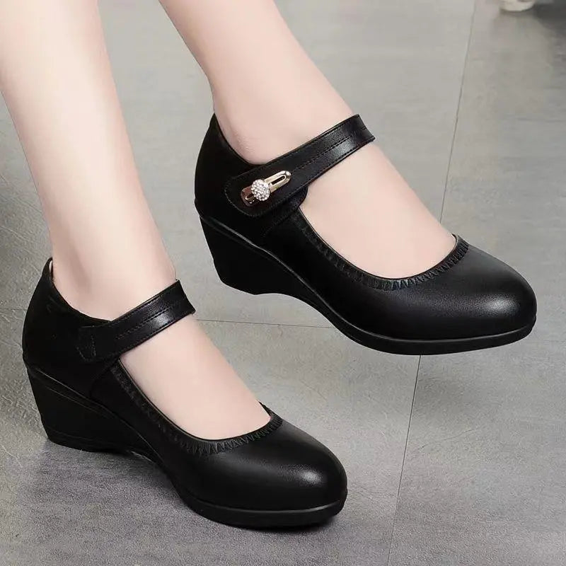 Audra | Women's Mary Jane Buckle Strap Low Block Heel Shoes