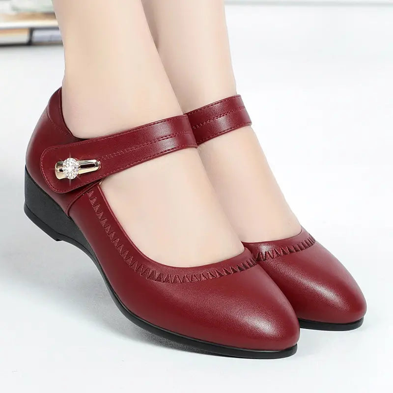 Audra | Women's Mary Jane Buckle Strap Low Block Heel Shoes