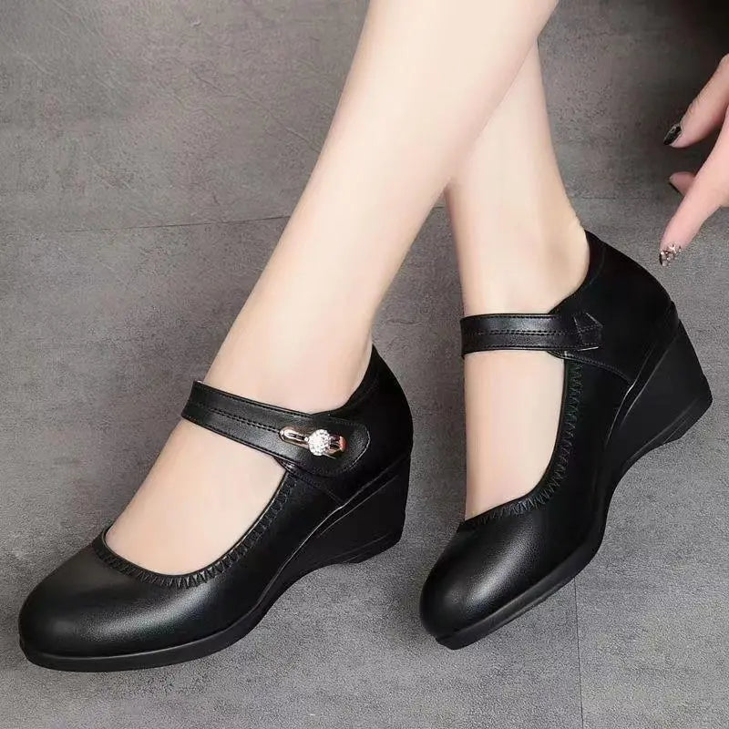Audra | Women's Mary Jane Buckle Strap Low Block Heel Shoes
