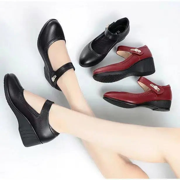 Audra | Women's Mary Jane Buckle Strap Low Block Heel Shoes