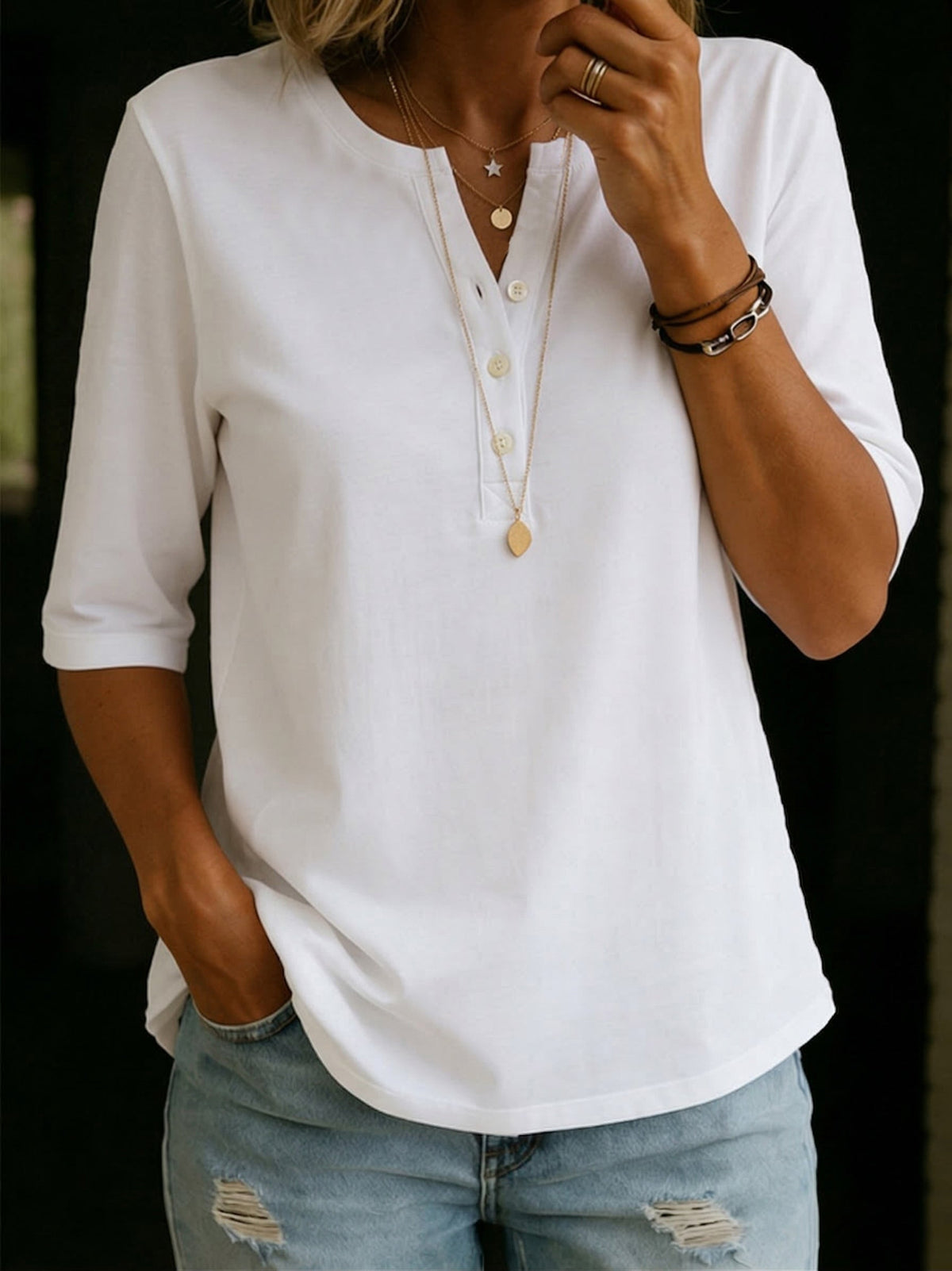Aurelia | Women's Short-Sleeve Henley T-Shirt