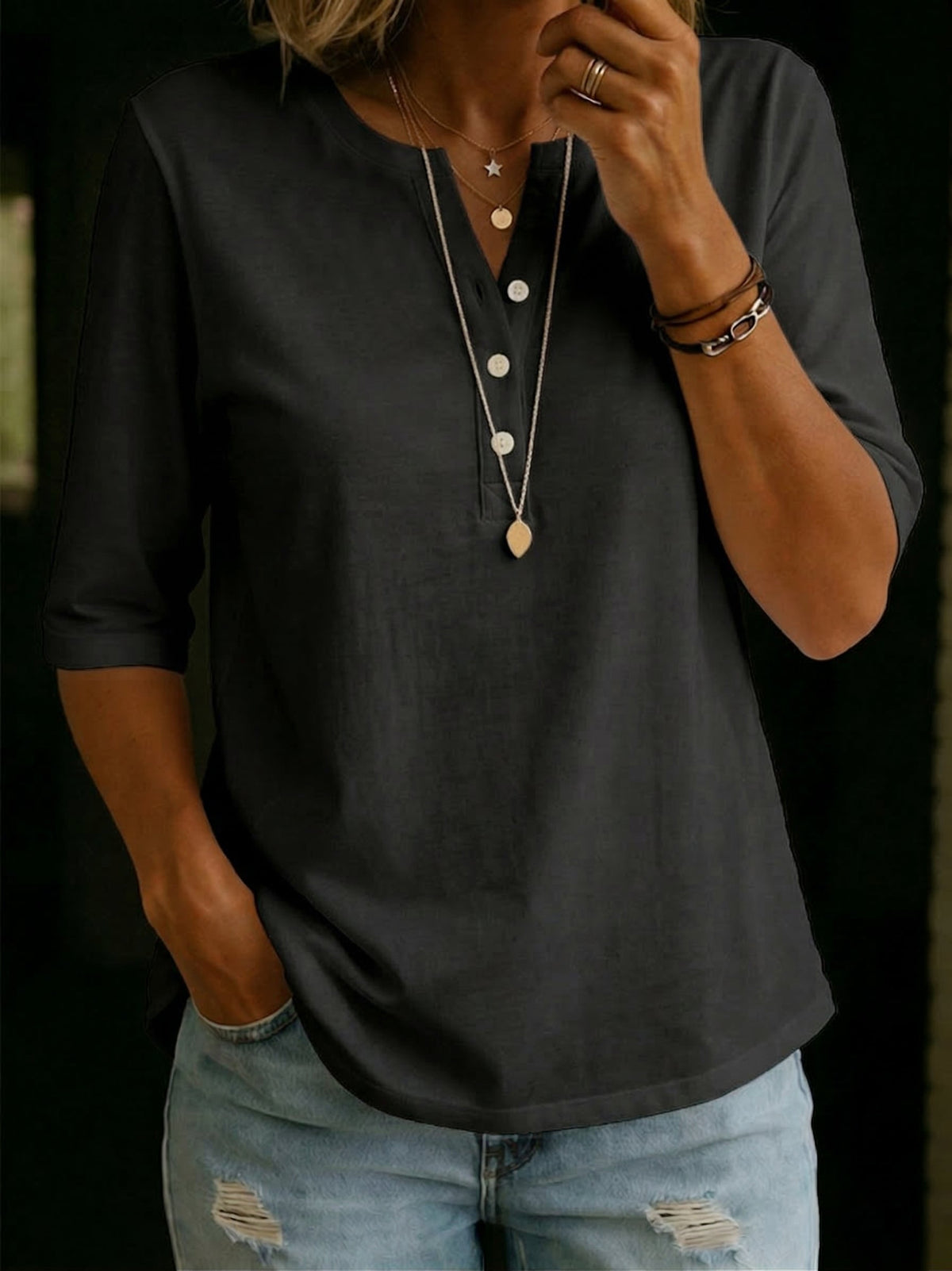 Aurelia | Women's Short-Sleeve Henley T-Shirt