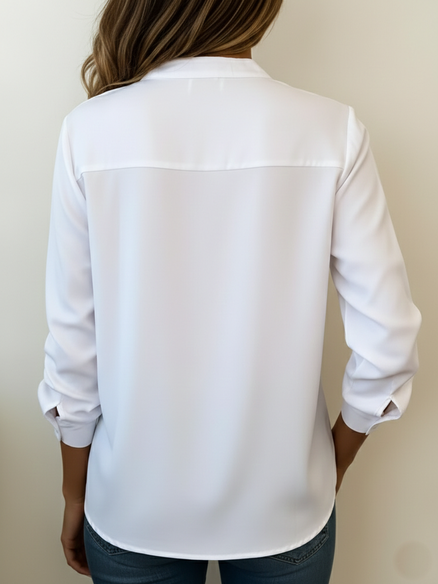 Averelle | Women's Minimalist V-Neck Blouse with Stand Collar