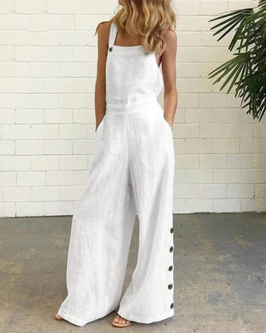 Beatrice | Women's Wide-Leg Bib Jumpsuit with Button Details