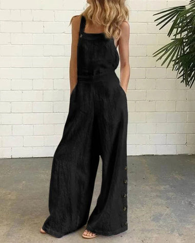 Beatrice | Women's Wide-Leg Bib Jumpsuit with Button Details