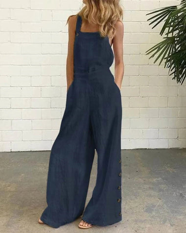 Beatrice | Women's Wide-Leg Bib Jumpsuit with Button Details