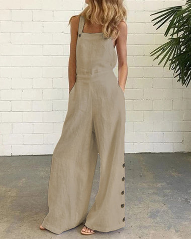 Beatrice | Women's Wide-Leg Bib Jumpsuit with Button Details