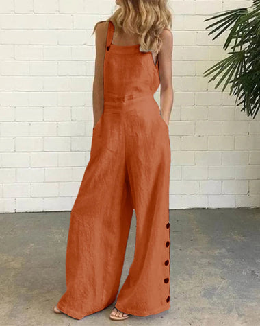 Beatrice | Women's Wide-Leg Bib Jumpsuit with Button Details