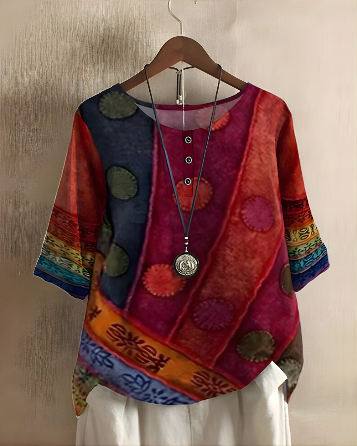 Bethany | Women's Boho Print Button-Front Top