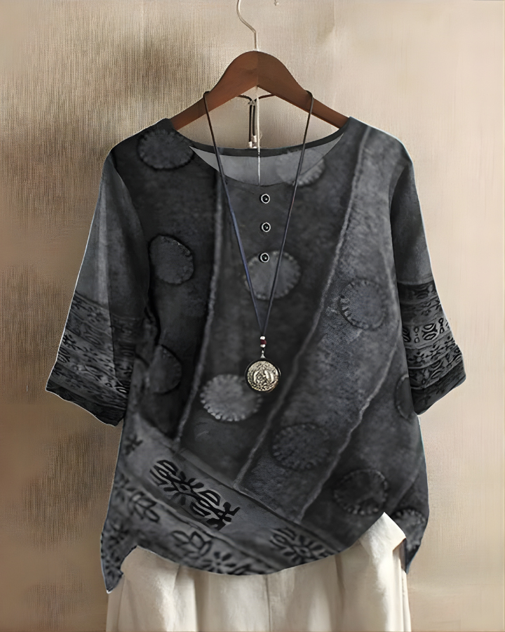 Bethany | Women's Boho Print Button-Front Top