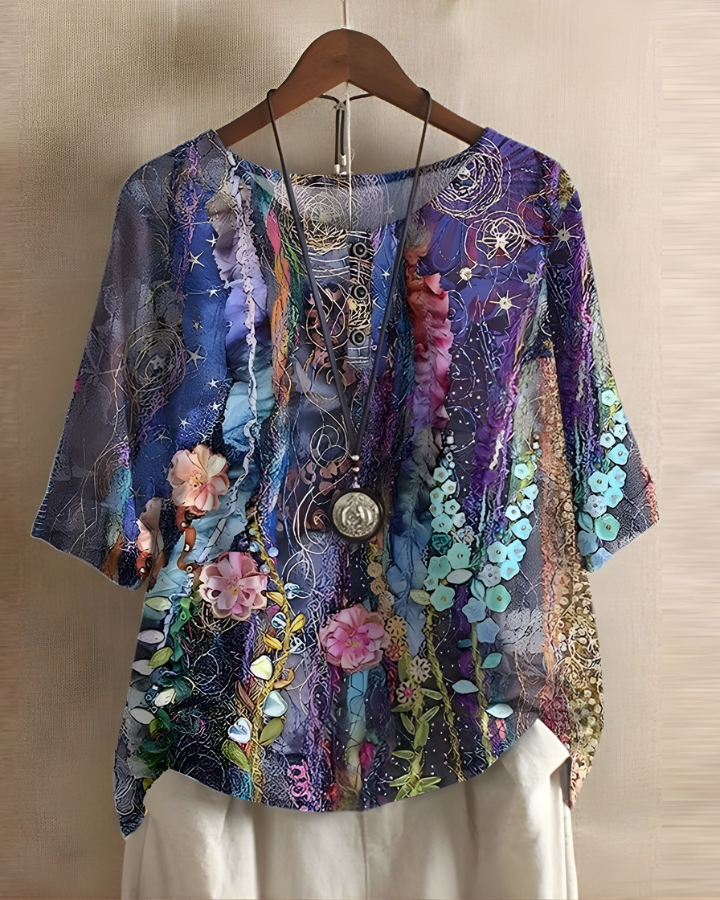 Bethany | Women's Boho Print Button-Front Top