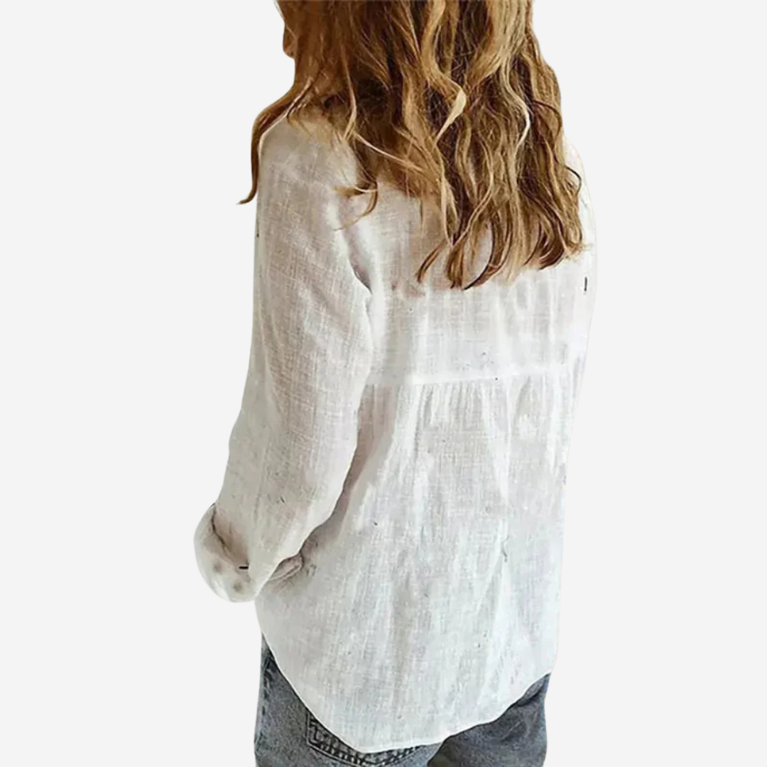Brenda | Women’s Button-Front Blouse with Roll-Tab Sleeves