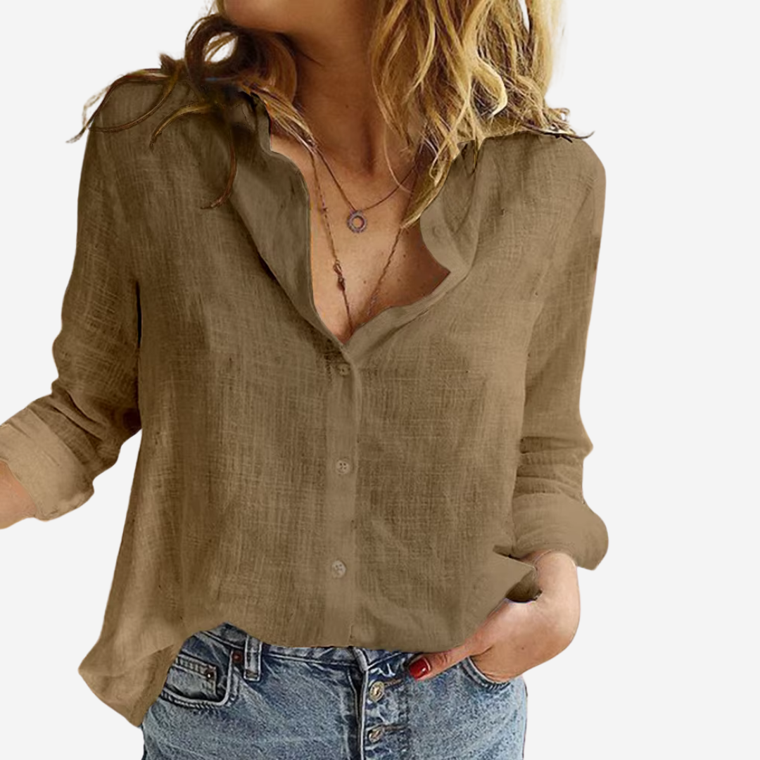 Brenda | Women’s Button-Front Blouse with Roll-Tab Sleeves