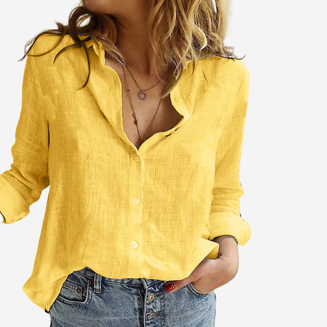 Brenda | Women’s Button-Front Blouse with Roll-Tab Sleeves