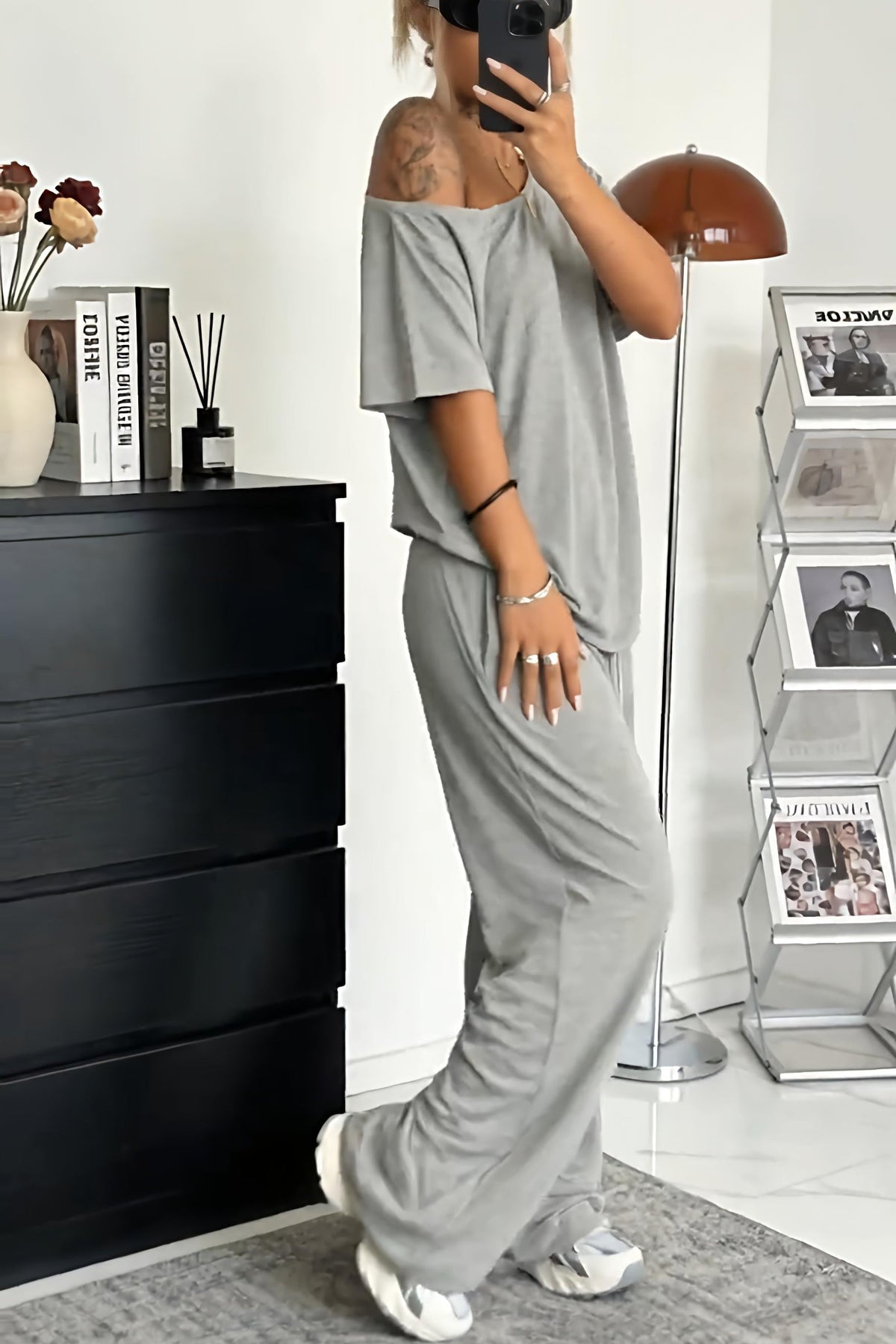 Brianna | Women's Off-Shoulder Lounge Set With Wide-Leg Pants