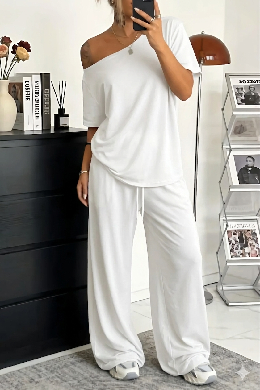 Brianna | Women's Off-Shoulder Lounge Set With Wide-Leg Pants