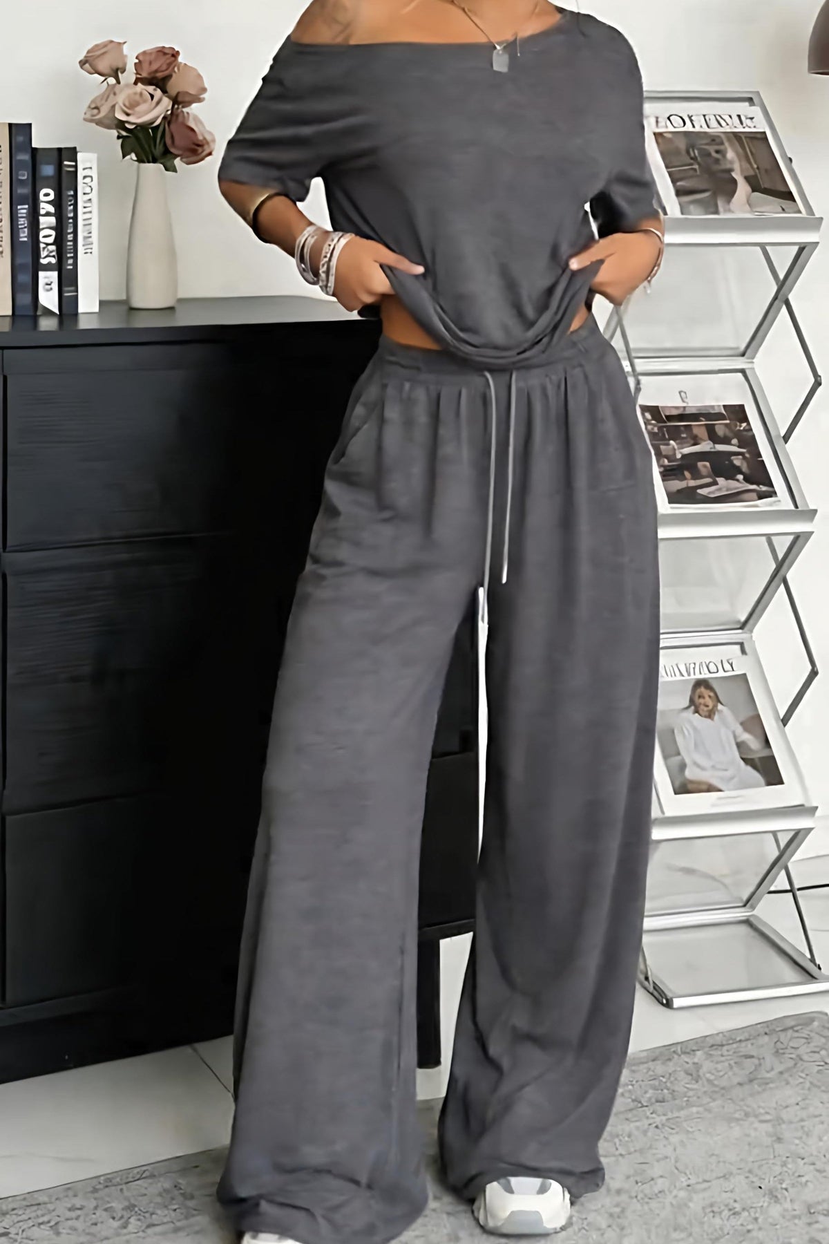 Brianna | Women's Off-Shoulder Lounge Set With Wide-Leg Pants