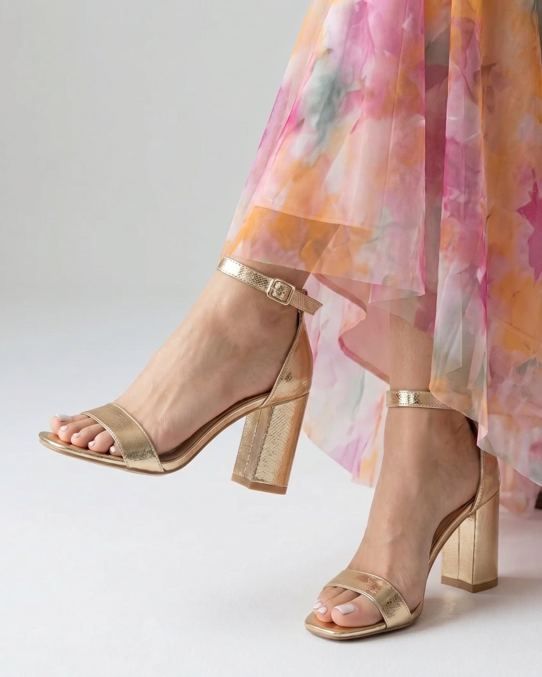 Briar | Women’s Gold-Tone Strappy Block Heel Sandals with Ankle Strap