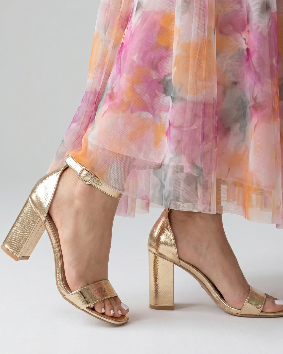 Briar | Women’s Gold-Tone Strappy Block Heel Sandals with Ankle Strap
