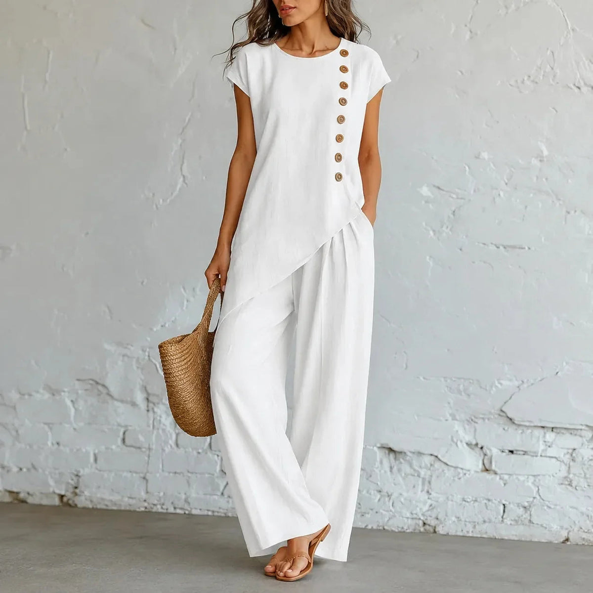 Briony | Women’s Two-Piece Set with Asymmetric Tunic Top and Wide-Leg Pants