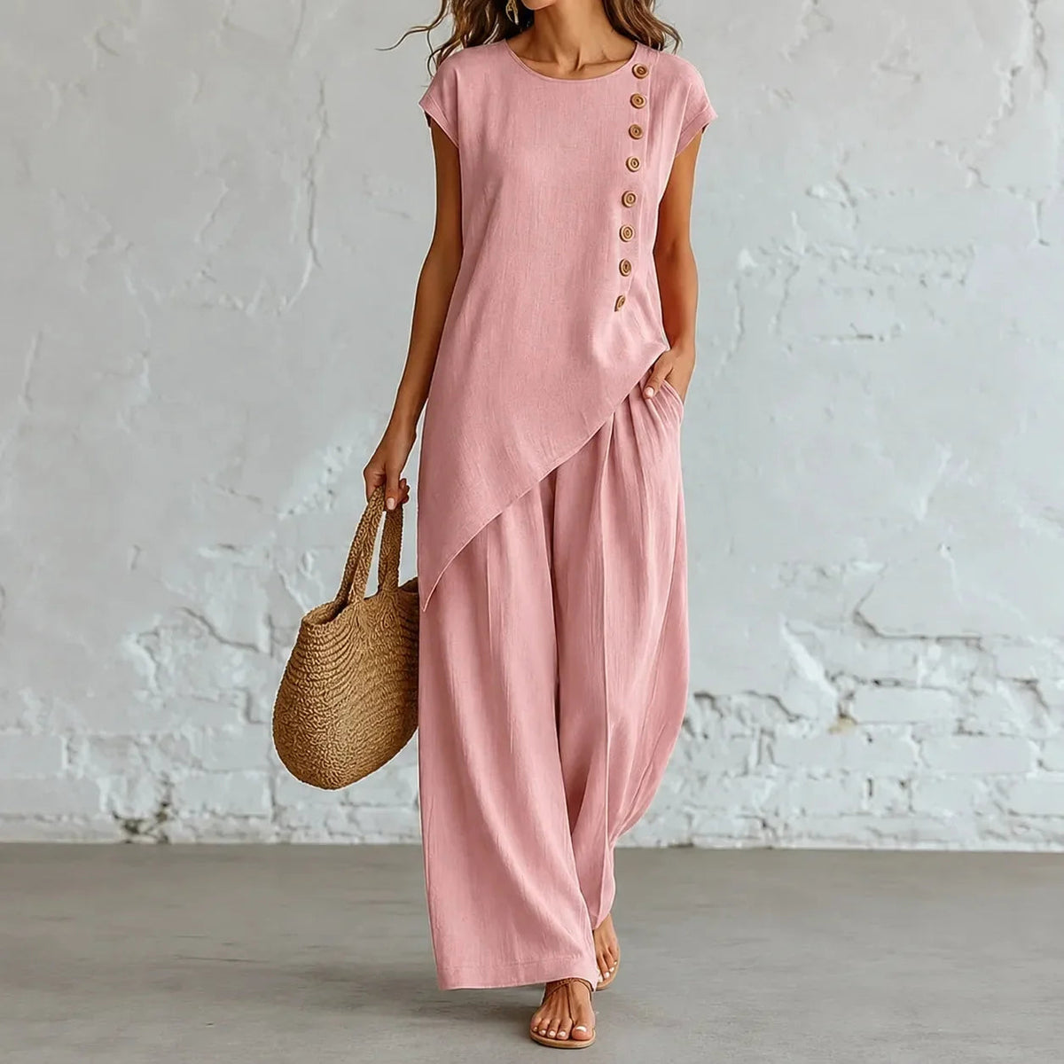 Briony | Women’s Two-Piece Set with Asymmetric Tunic Top and Wide-Leg Pants