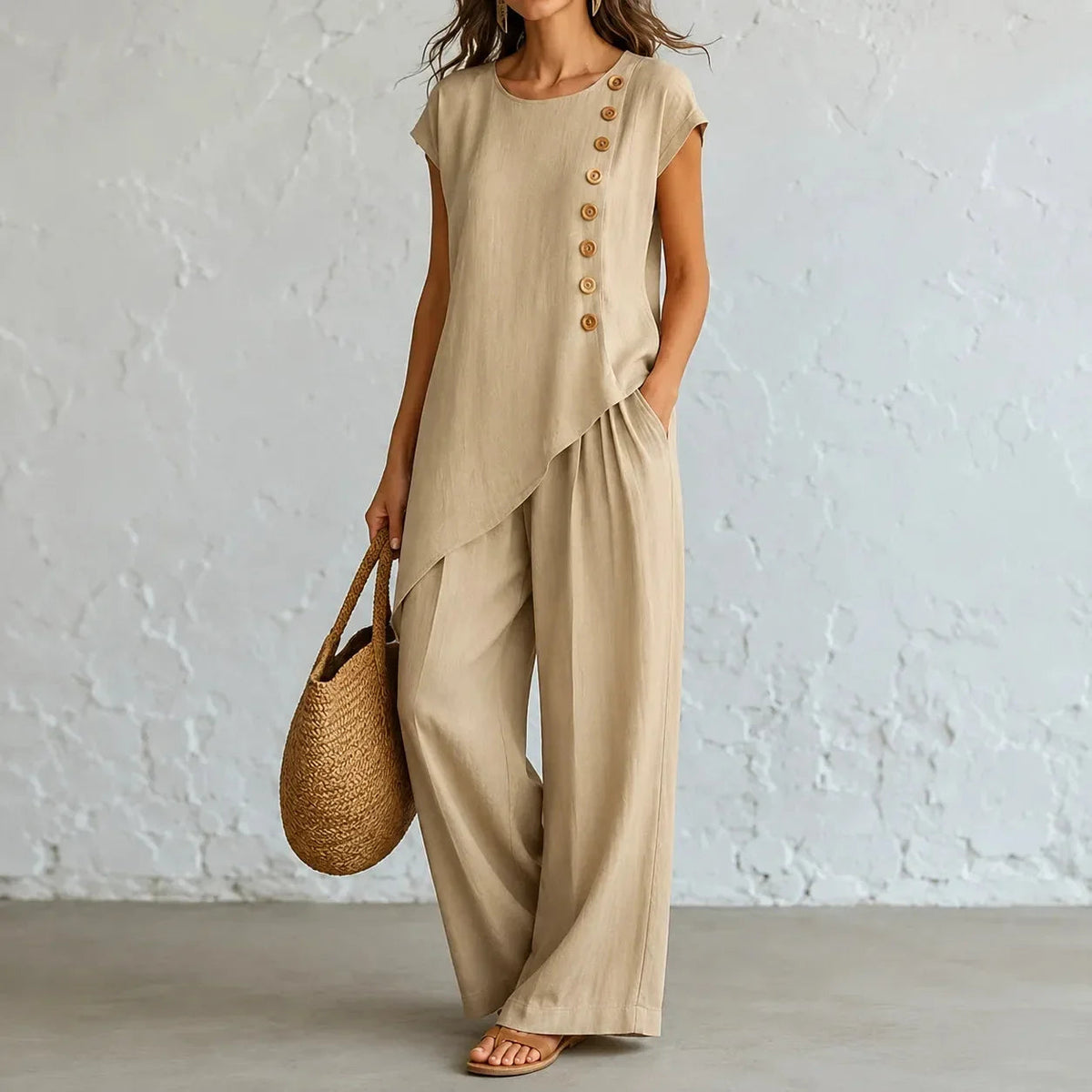 Briony | Women’s Two-Piece Set with Asymmetric Tunic Top and Wide-Leg Pants