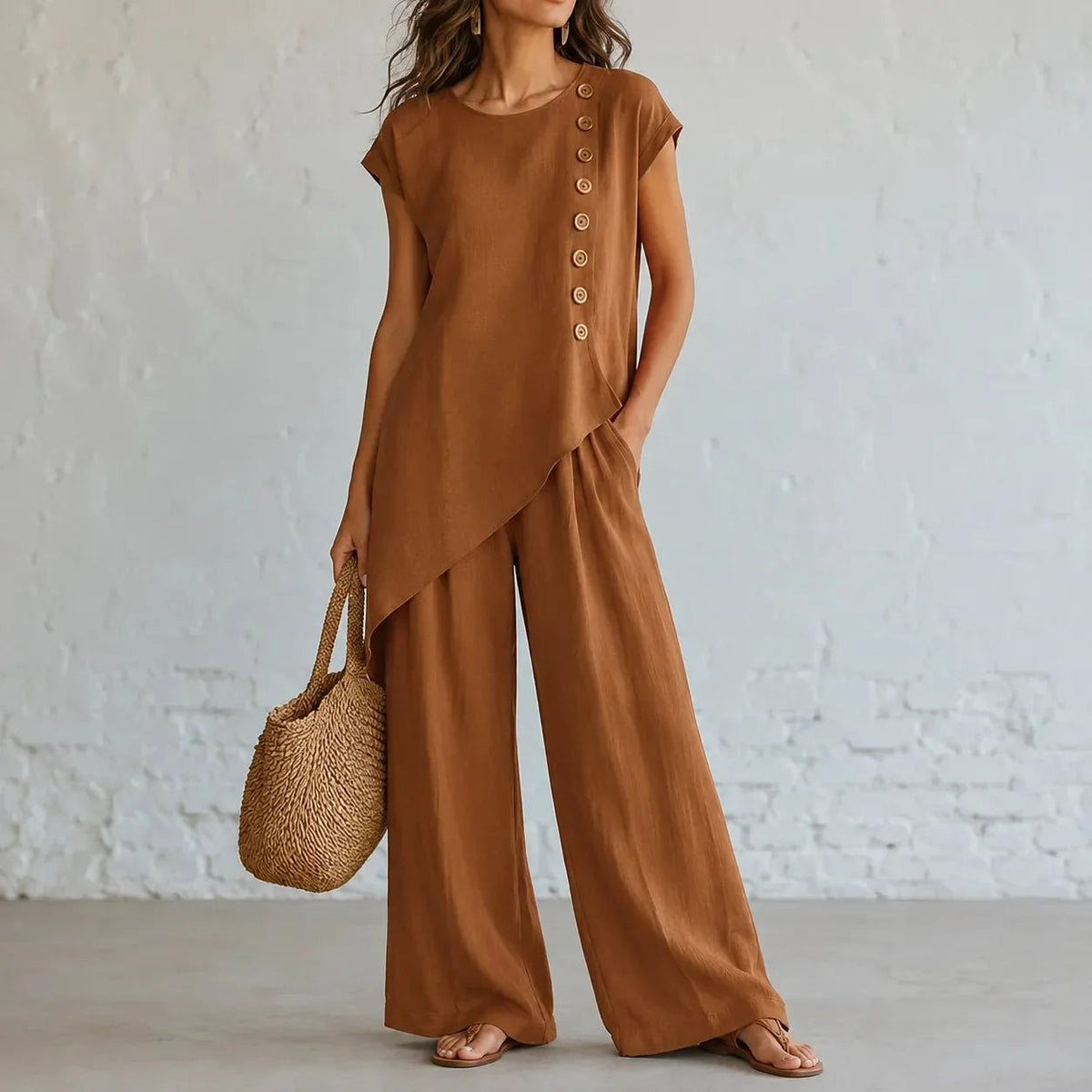 Briony | Women’s Two-Piece Set with Asymmetric Tunic Top and Wide-Leg Pants