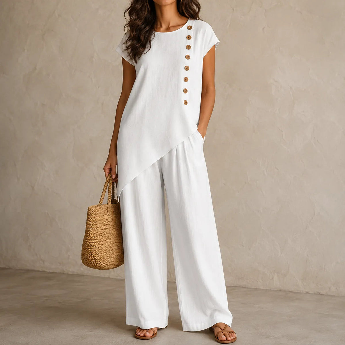 Briony | Women’s Two-Piece Set with Asymmetric Tunic Top and Wide-Leg Pants