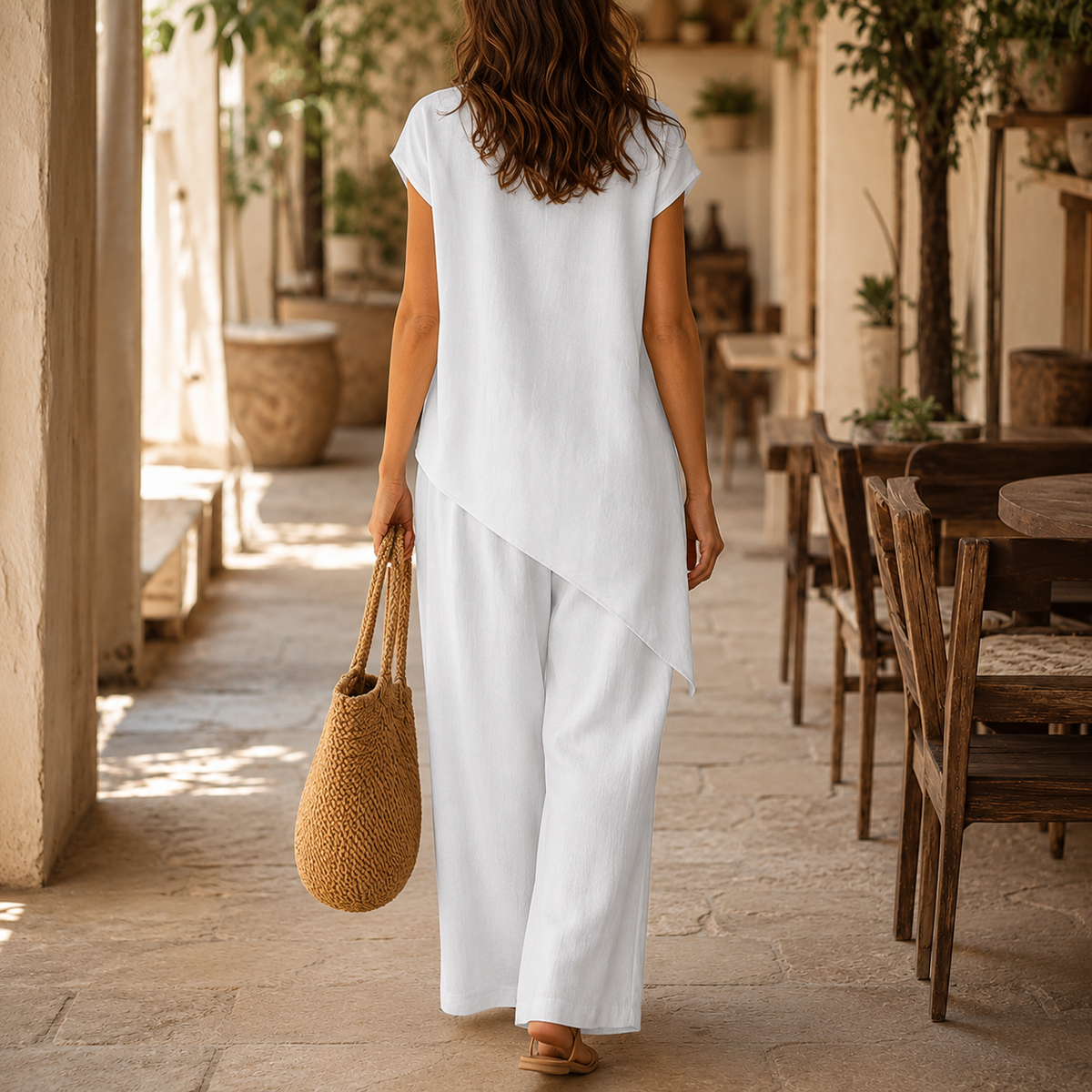 Briony | Women’s Two-Piece Set with Asymmetric Tunic Top and Wide-Leg Pants