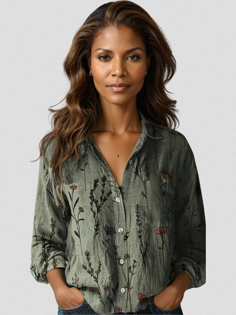 Calindra | Women's Retro Floral Long-Sleeve Blouse