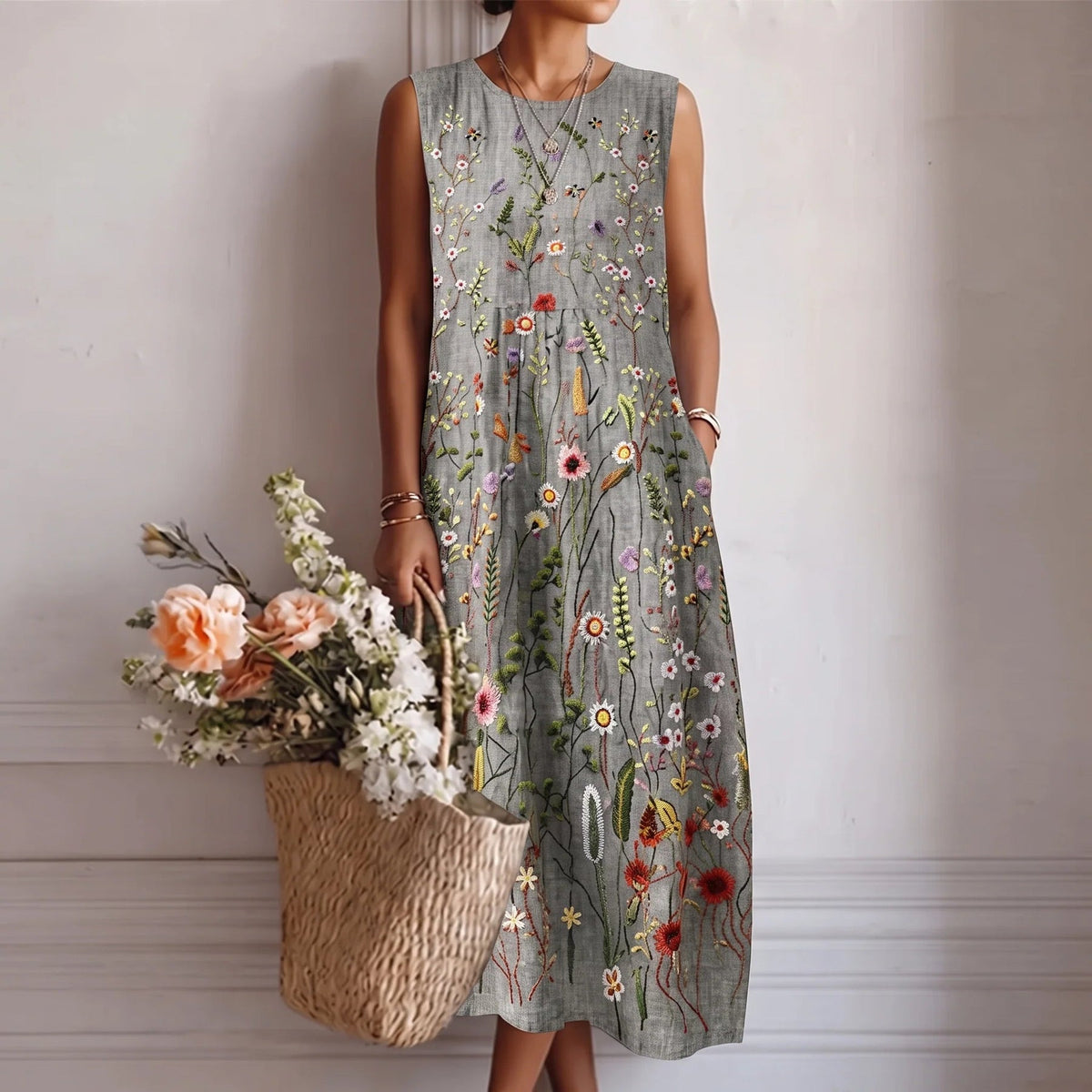 Camille | Floral Sleeveless Midi Dress