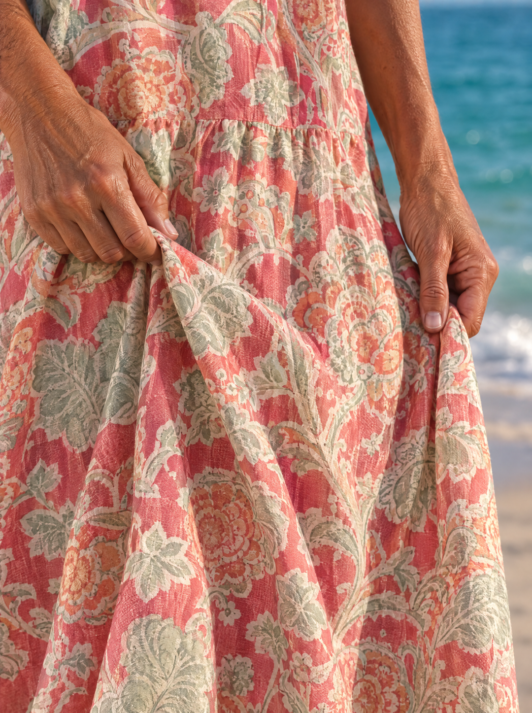 Camille | Women's Coral Floral Print Midi Dress