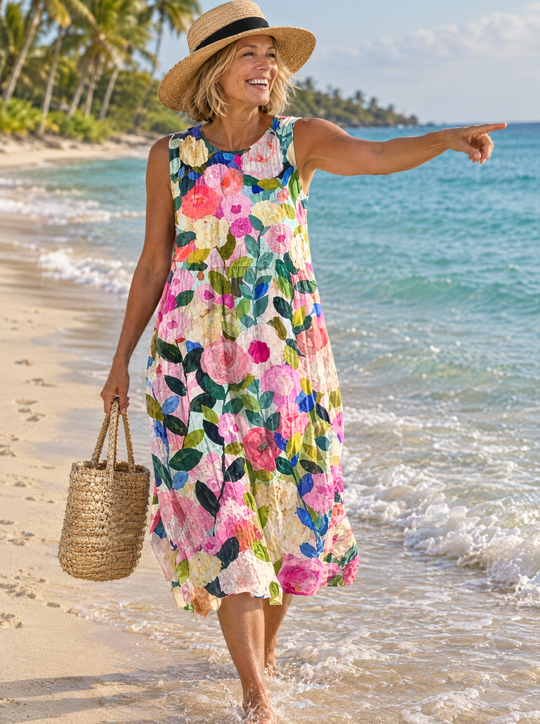 Carmen | Women's Painted Rose Print Midi Dress