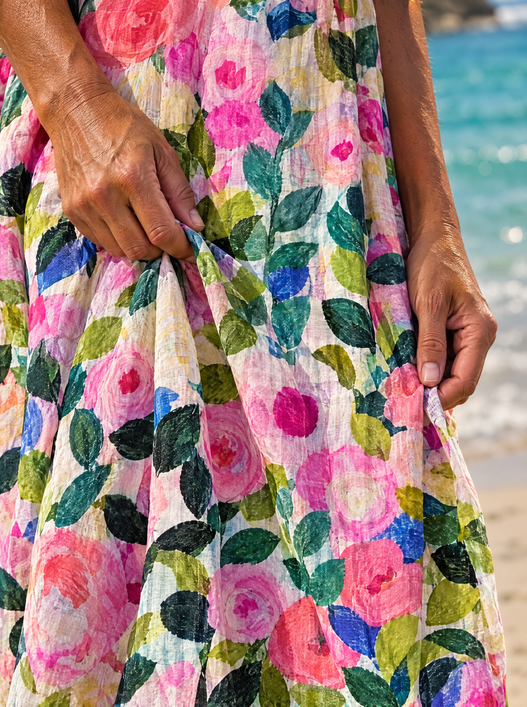 Carmen | Women's Painted Rose Print Midi Dress
