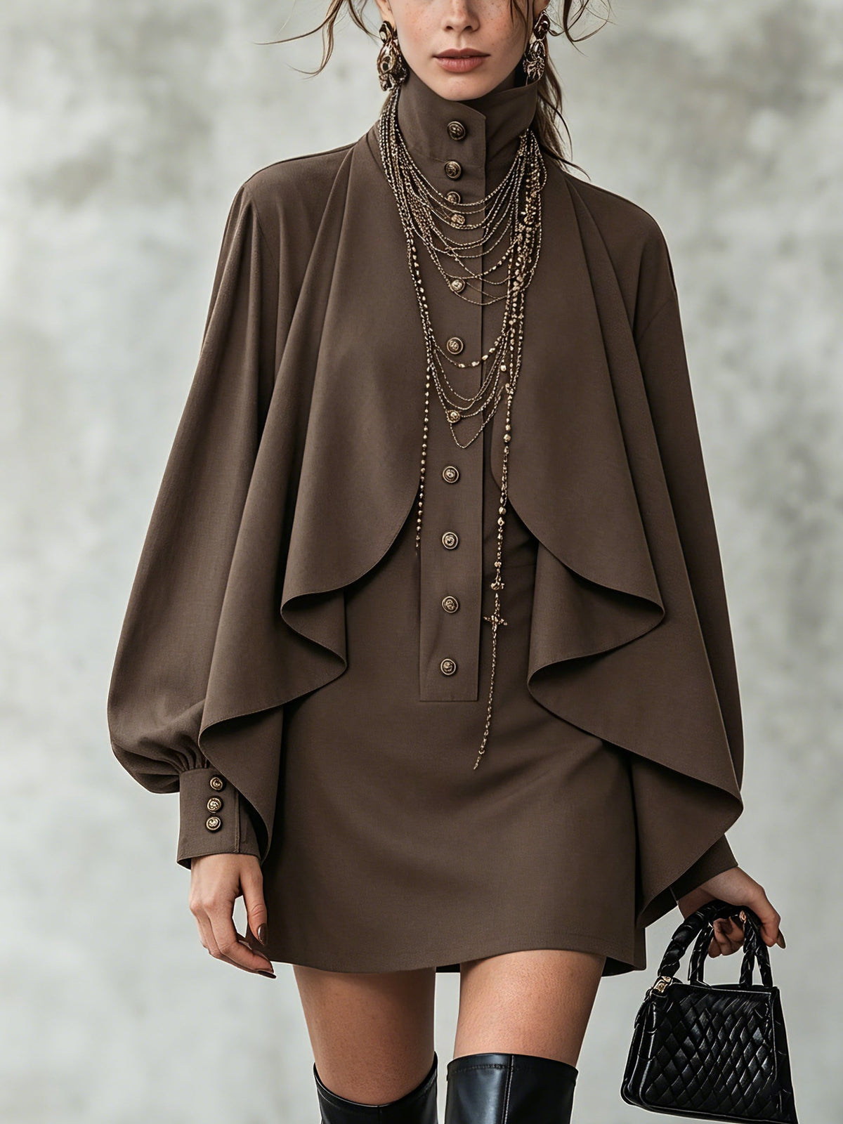 Catherine | Women's High Neck Cape-Style Mini Dress