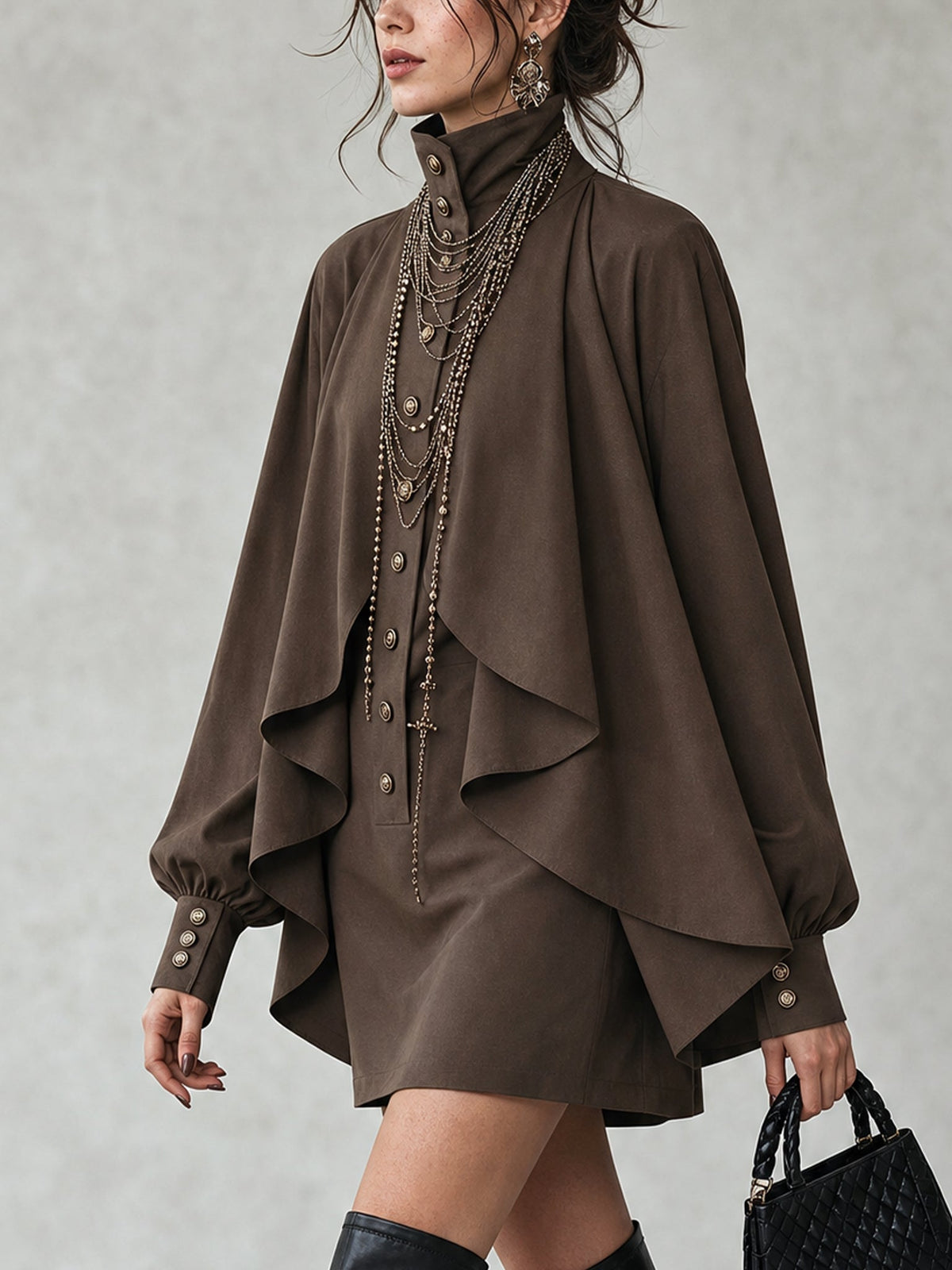 Catherine | Women's High Neck Cape-Style Mini Dress