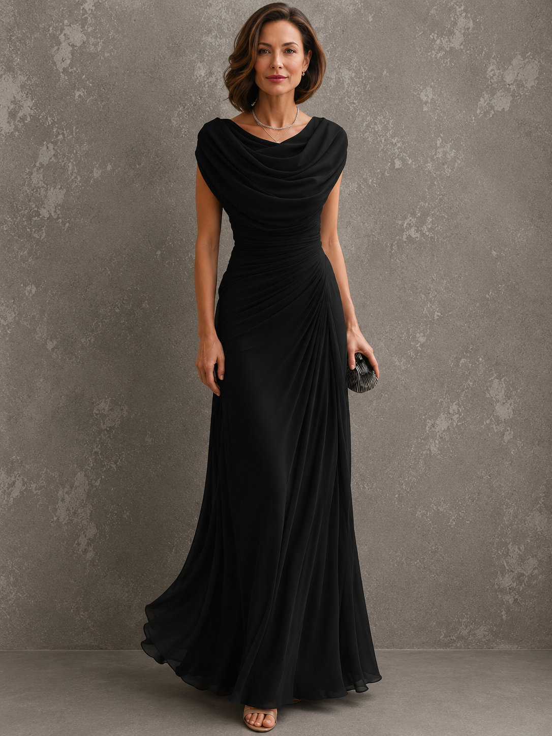 Cecilia | Women’s Draped Cowl-Neck Maxi Dress with Ruched Waist