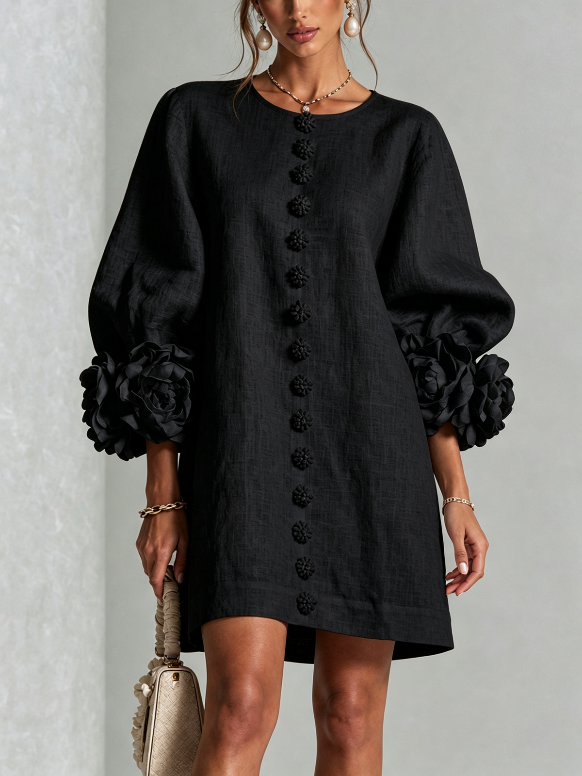Cecilia | Women's Floral Cuff Button-Front Mini Dress