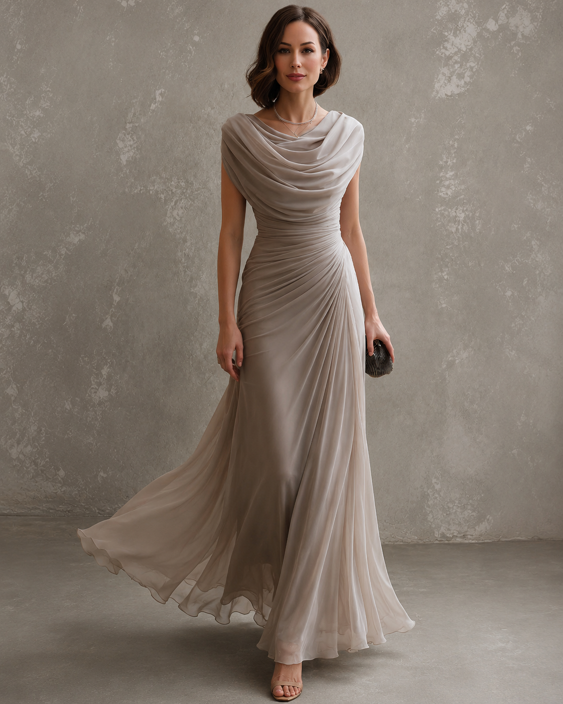 Cecilia | Women’s Draped Cowl-Neck Maxi Dress with Ruched Waist