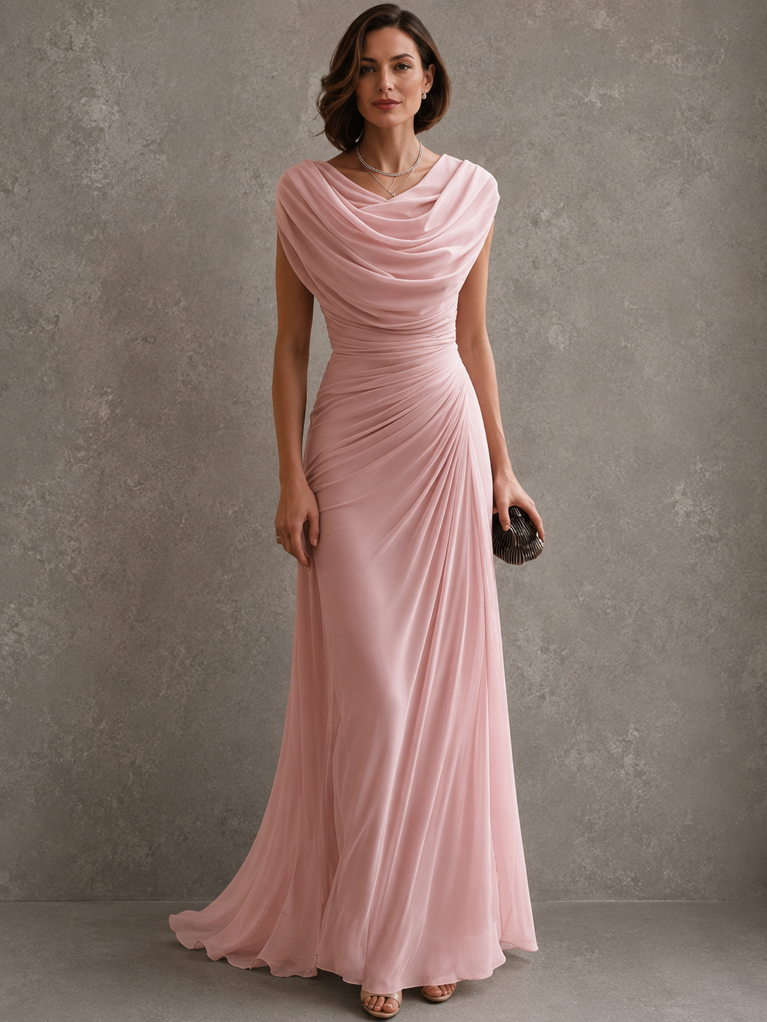 Cecilia | Women’s Draped Cowl-Neck Maxi Dress with Ruched Waist
