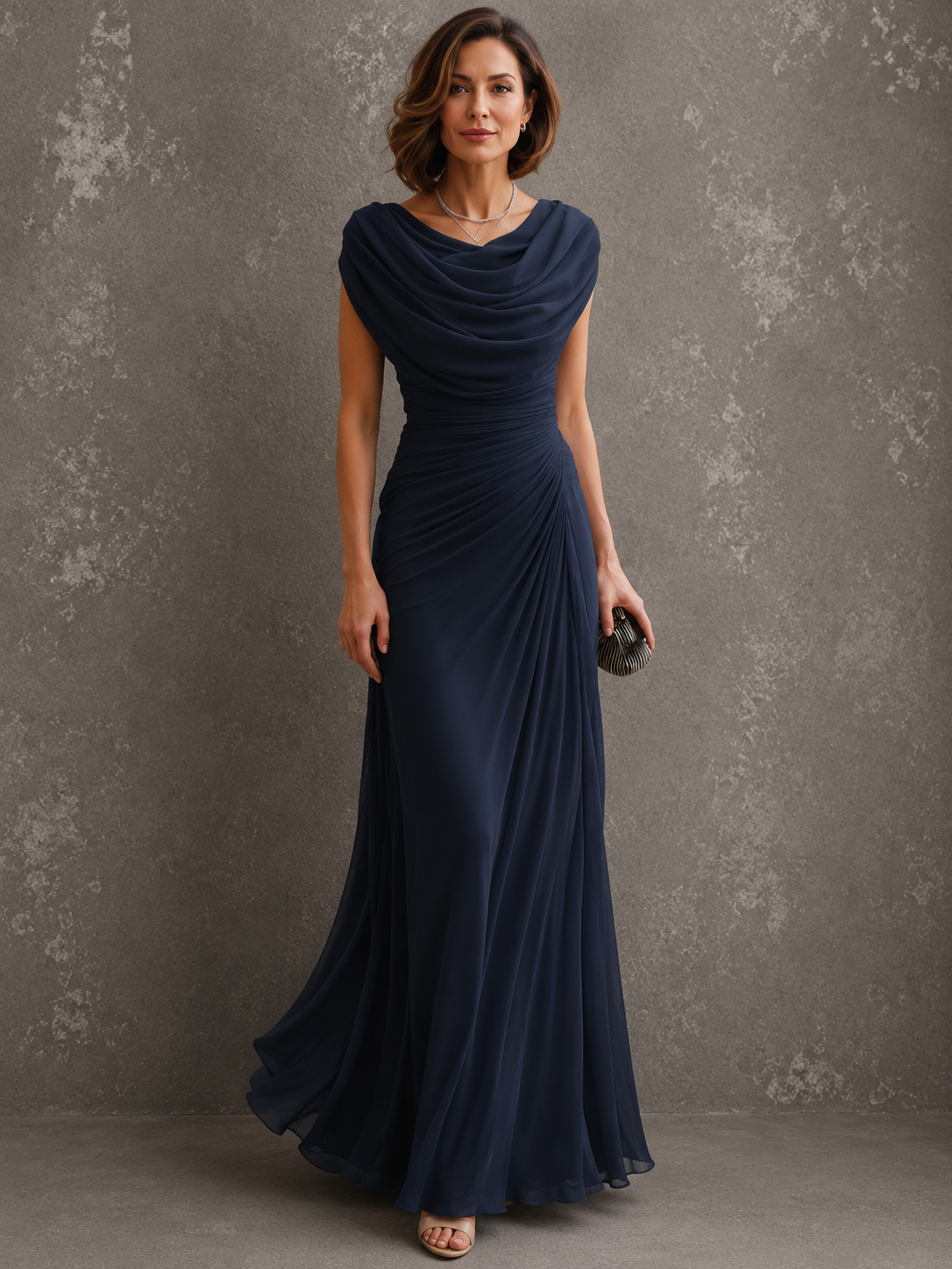 Cecilia | Women’s Draped Cowl-Neck Maxi Dress with Ruched Waist