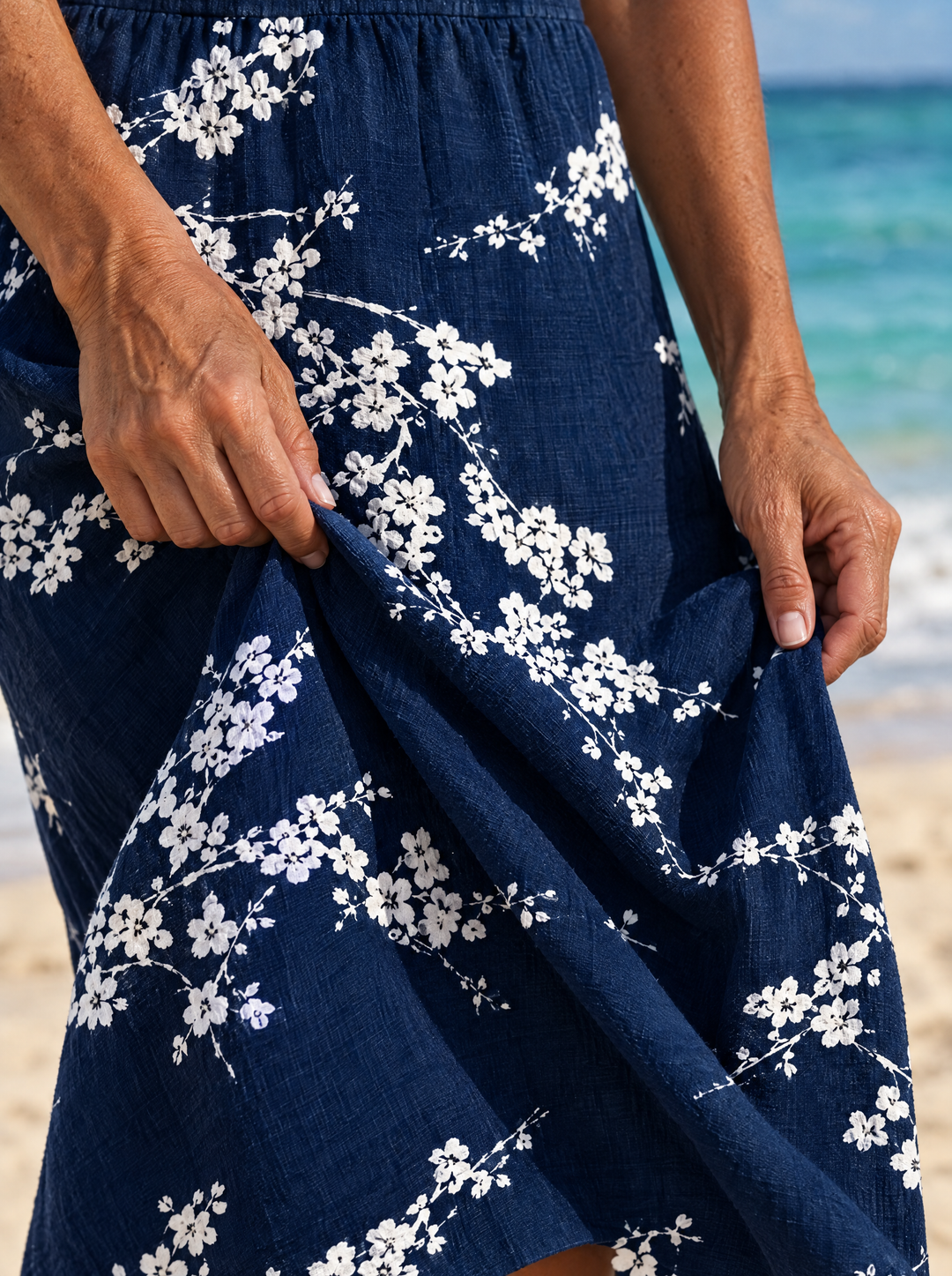Cecilia | Women's Navy Blossom Print Midi Dress