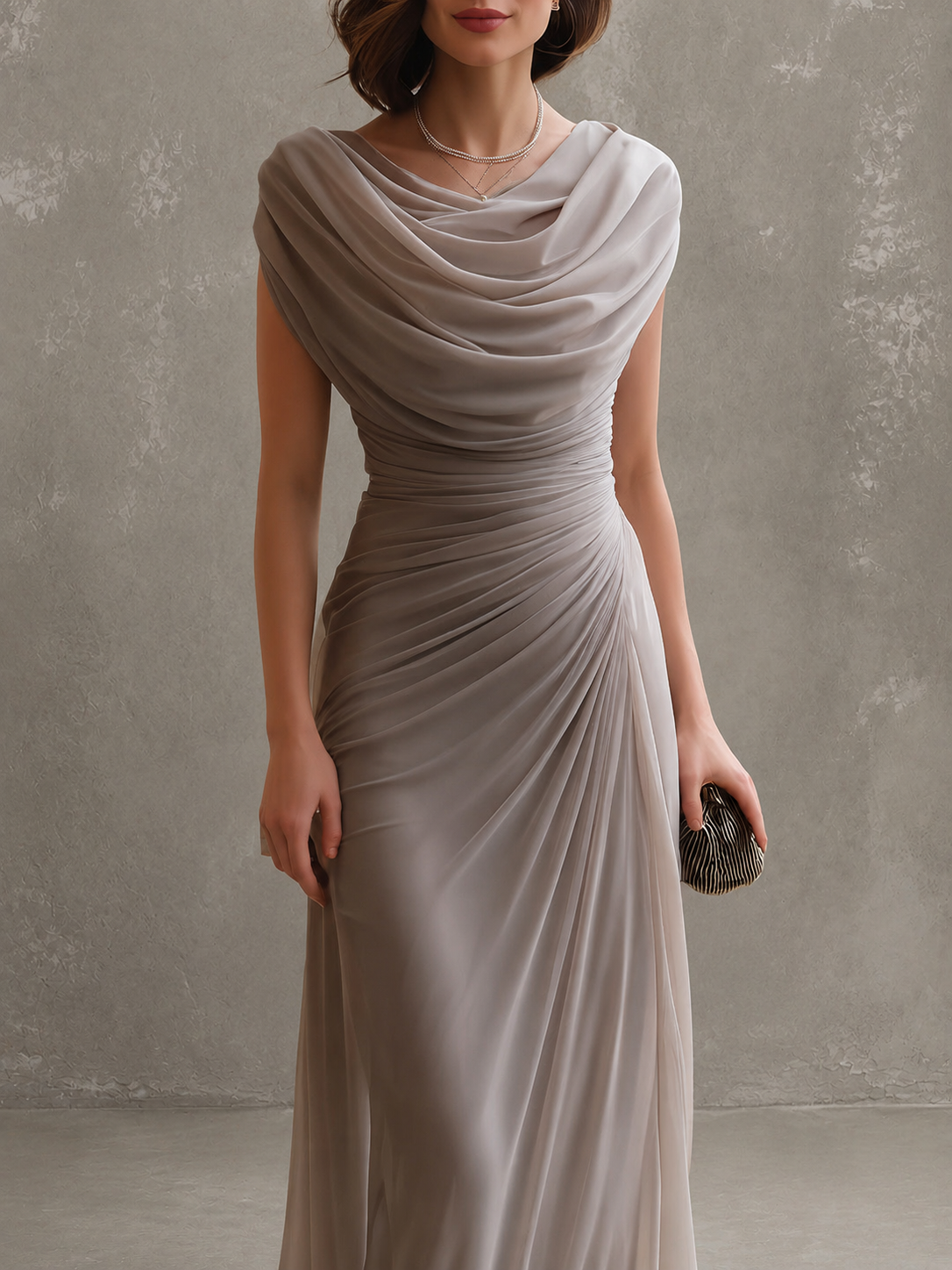 Cecilia | Women’s Draped Cowl-Neck Maxi Dress with Ruched Waist